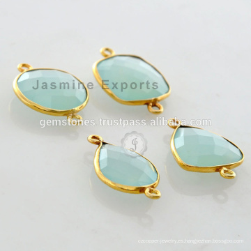 Hecho a mano Vermeil Aqua Chalcedony Bezel Configuración Gemstone Connector